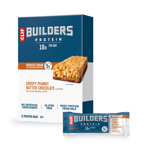CLIF BUILDERS Crispy Peanut Butter Chocolate Flavored Protein Bar, Reduced Sugar